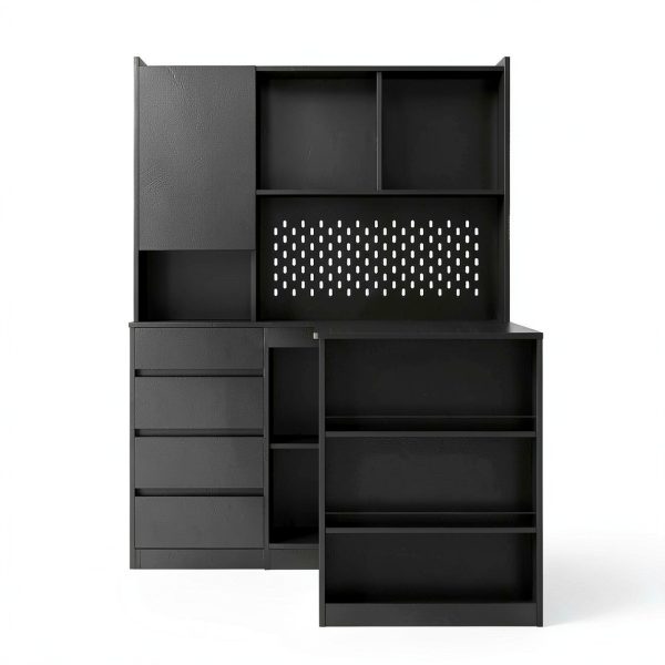 GOODSILO L Shaped Computer Desk with Drawers LED Light Black-9