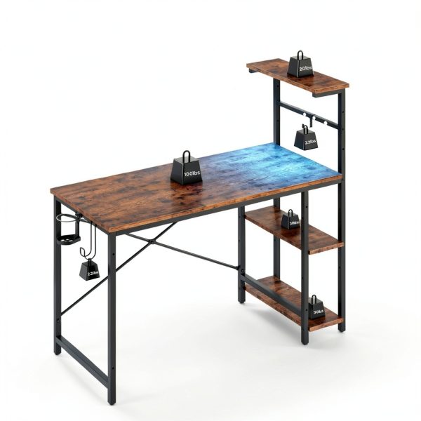 Bestier 44 Inch RGB Gaming Desk with LED Storage Shelf-6
