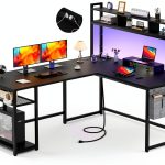 Aheaplus L Shaped Desk with Charging Station LED Lights-0