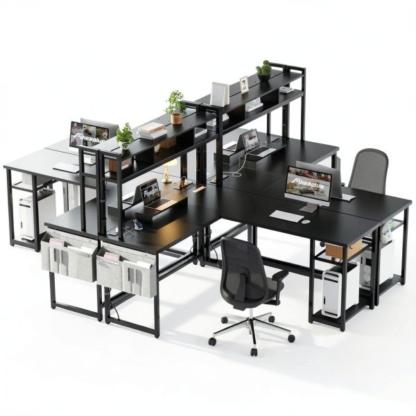 Aheaplus L Shaped Desk with Charging Station LED Lights-5