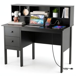Kadyn 48 Inch Computer Desk with Drawers Power Outlets Home-0