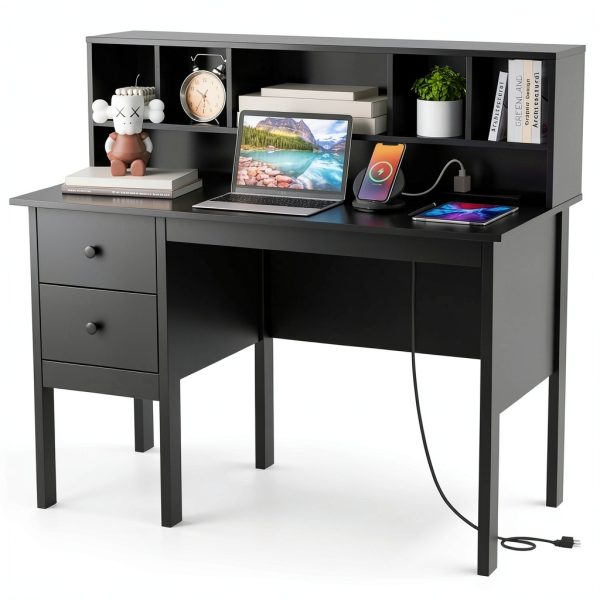 Kadyn 48 Inch Computer Desk with Drawers Power Outlets Home-0