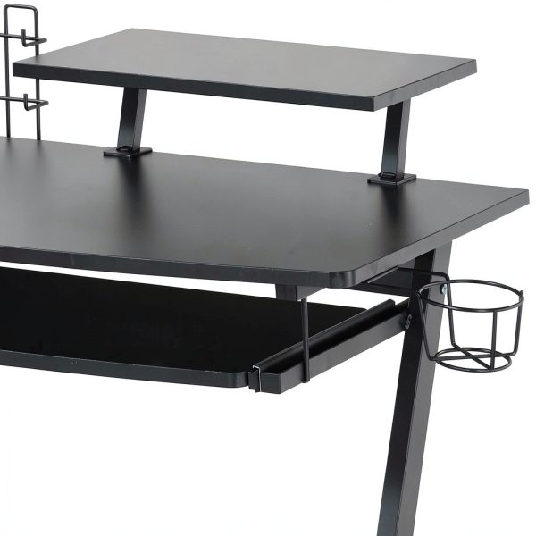 GOODSILO Gaming Desk with Keyboard Tray Storage Shelf Black-5
