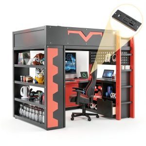Anysun Gaming Loft Bed with Desk RGB Lights Storage Pro-0