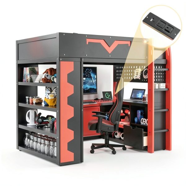 Anysun Gaming Loft Bed with Desk RGB Lights Storage Pro-0