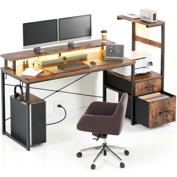 Aheaplus Gaming Desk LED Power Outlet Reversible Design-3