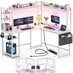 Aheaplus Gaming L Desk Power Outlets LED Lights Storage-0