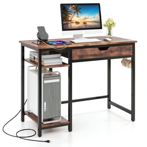 Kadyn Computer Desk Charging Station Drawer Adjustable Shelf-0