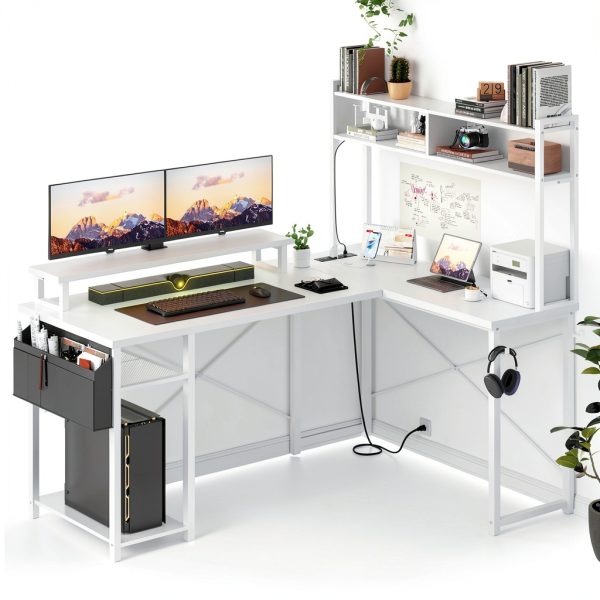 Aheaplus L Shaped Gaming Desk LED Lights Power Outlets-0