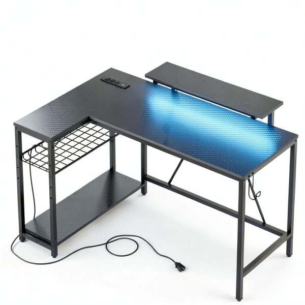 Bestier L Shaped Gaming Desk with LED Lights Power Strip-1
