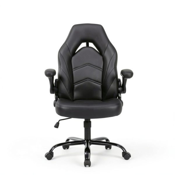 Sweet Gaming Chair Ergonomic PU Leather Flip Armrests Black-5