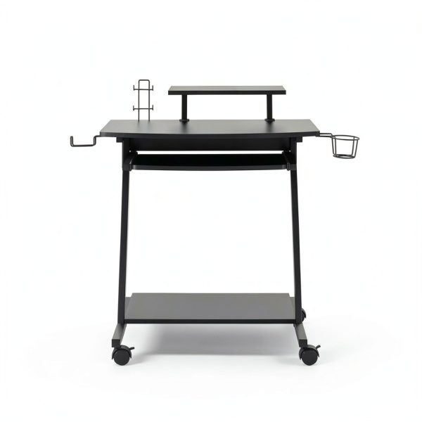 GOODSILO Gaming Desk with Keyboard Tray Storage Shelf Black-6