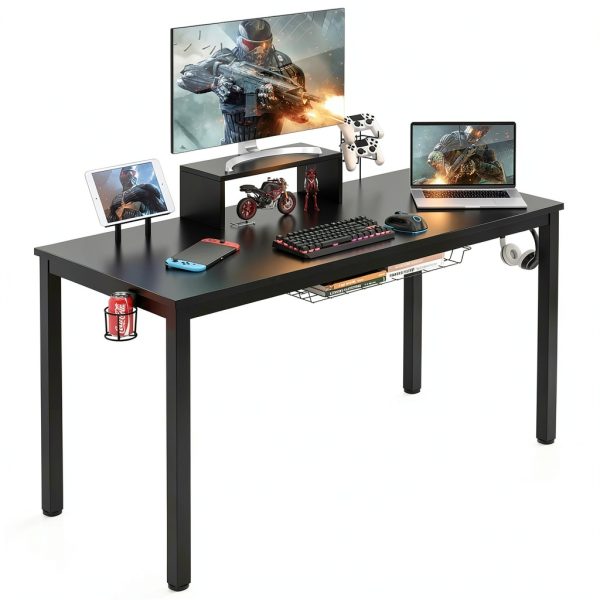 Costway Gaming Desk Cup Holder Headphone Hook 55 Wide Black-9