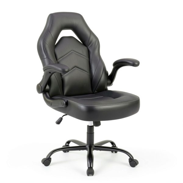 Sweet Gaming Chair Ergonomic PU Leather Flip Armrests Black-0