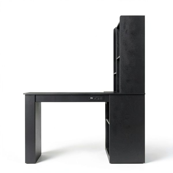 GOODSILO L Shaped Computer Desk with Drawers LED Light Black-5