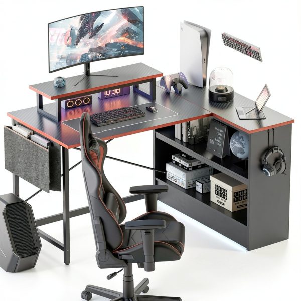 Bestier 42 Inch L Shaped Gaming Desk with Monitor Stand-4