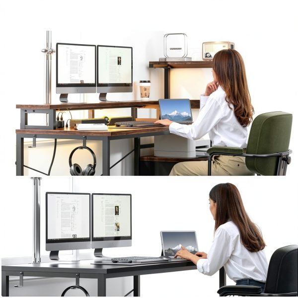 Aheaplus Gaming Desk LED Power Outlet Reversible Design-2