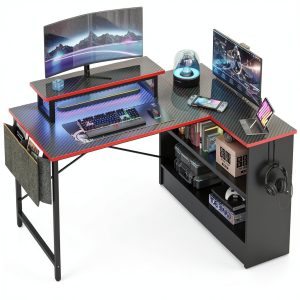 Bestier 42 Inch L Shaped Gaming Desk with Monitor Stand-0