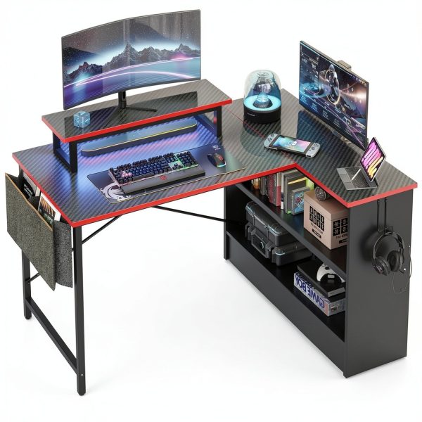 Bestier 42 Inch L Shaped Gaming Desk with Monitor Stand-0