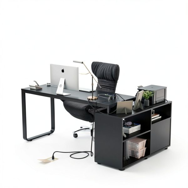 Aheaplus L Shaped Computer Desk with Power Outlets LED-5
