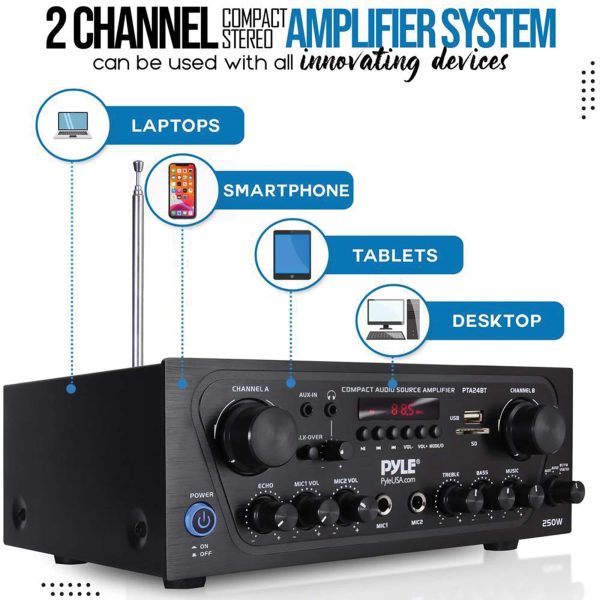 Pyle Bluetooth Stereo Receiver 250W FM Radio USB SD Card-7
