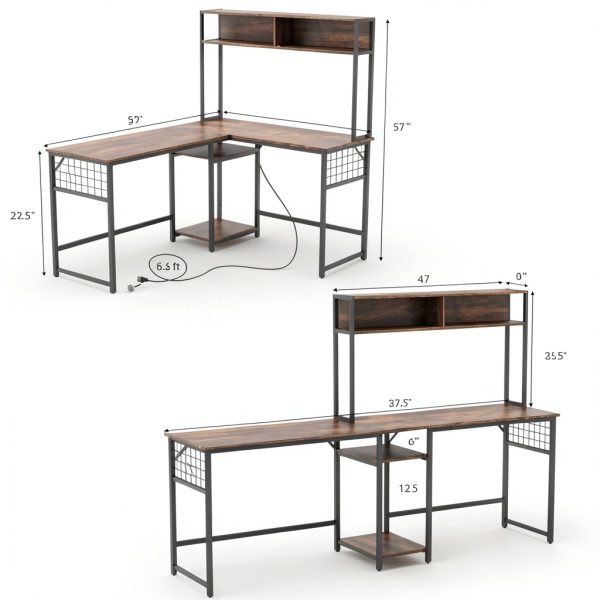 Kadyn L Shaped Desk Power Outlet Hutch Rustic Home Office-7