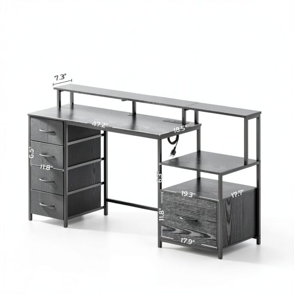 Homcom Gaming Desk with Charging Station LED Lights Drawers-3