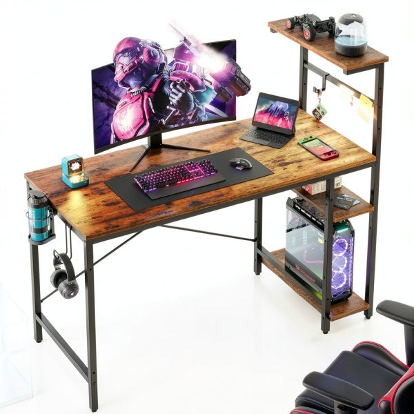 Bestier 44 Inch RGB Gaming Desk with LED Storage Shelf-2