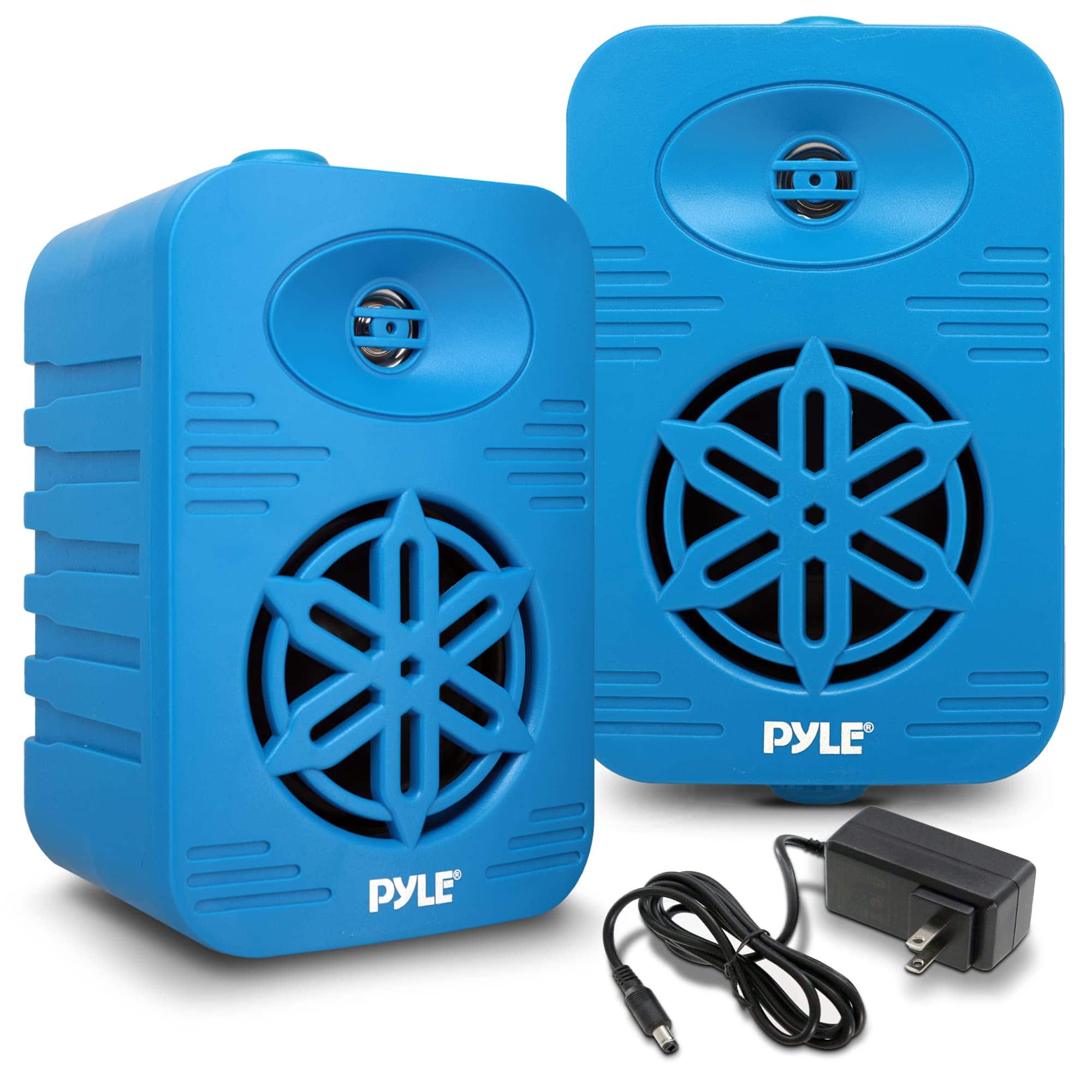 Pyle Bluetooth speakers mounted on a patio wall