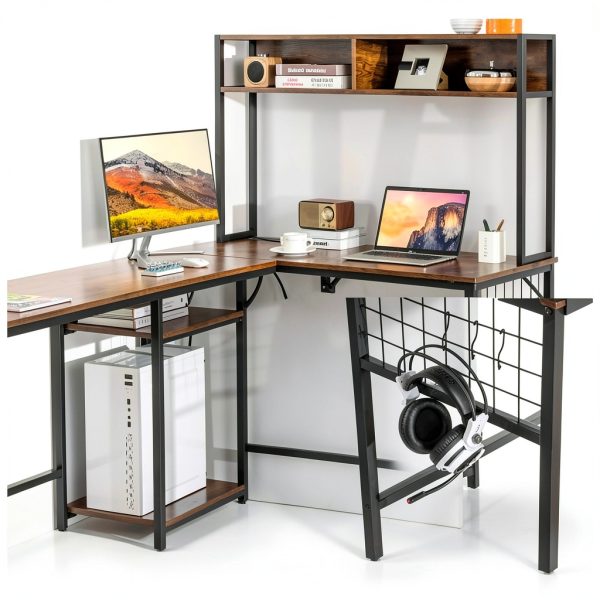 Kadyn L Shaped Desk Power Outlet Hutch Rustic Home Office-2