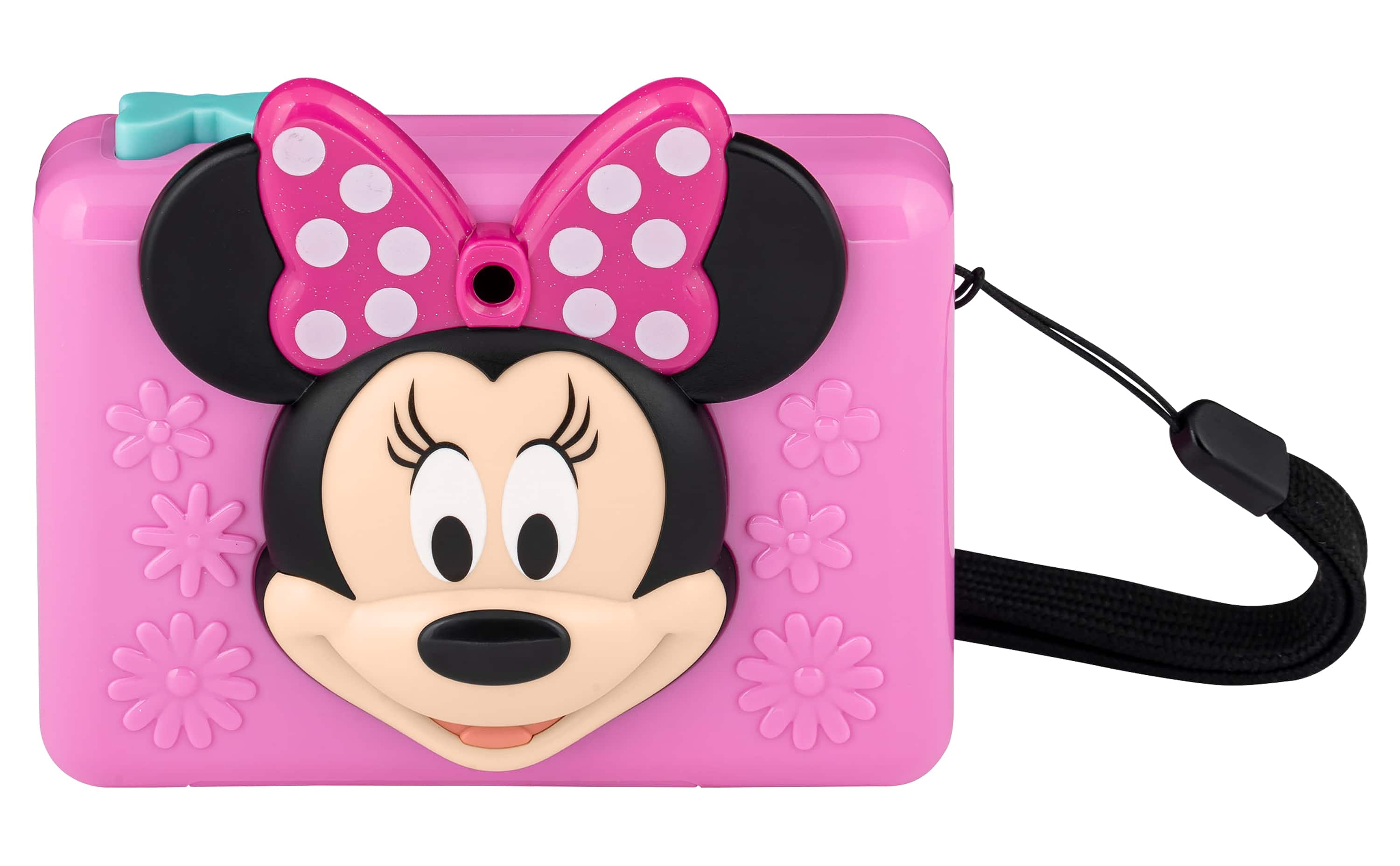 eKids Minnie Mouse Kids Camera displaying colorful graphics on the LCD screen