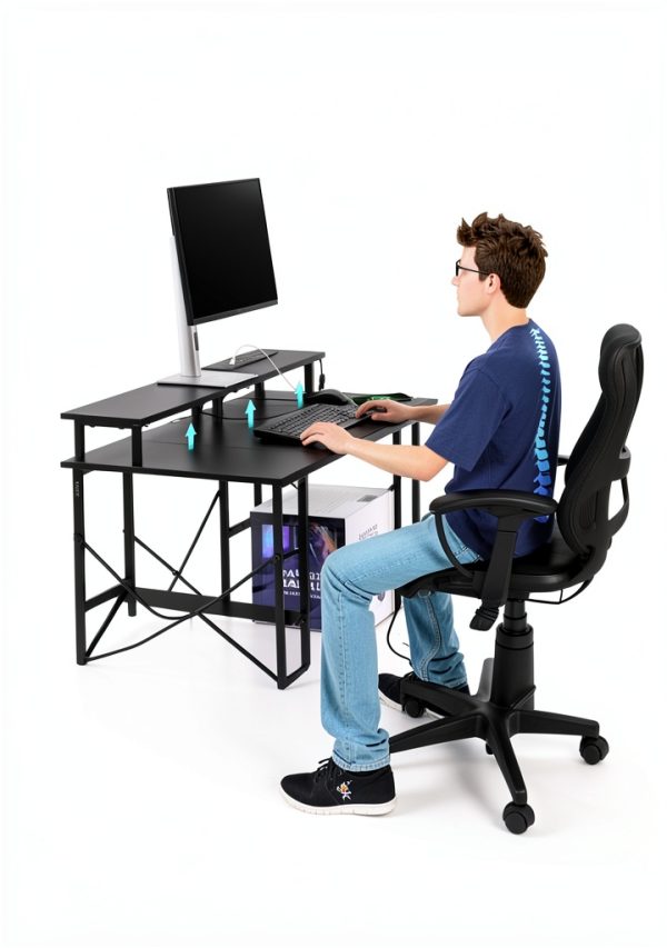 VEVOR Gaming Desk with LED Lights Power Outlets Monitor-4