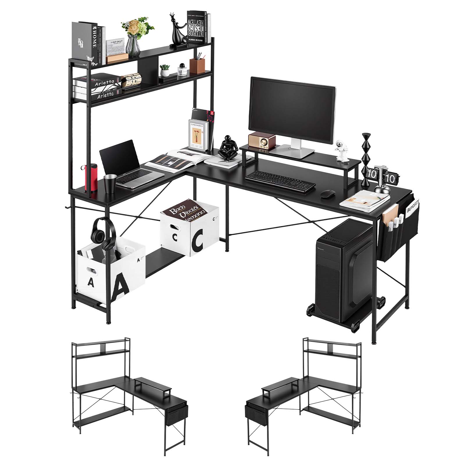 VEVOR L-shaped desk setup in a home office corner
