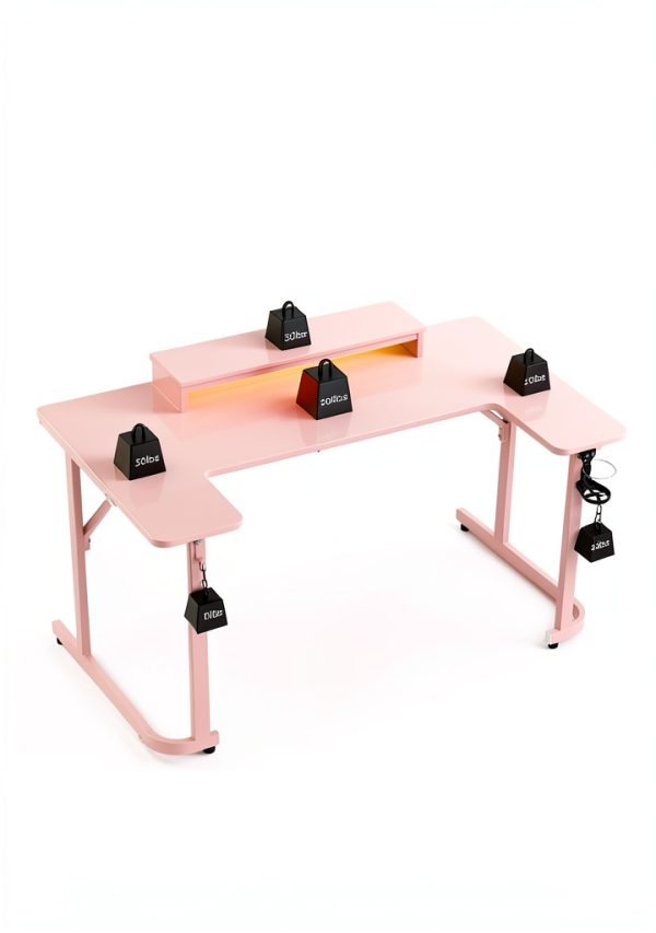 Bestier U Shaped Gaming Desk LED Lighting Monitor Stand-1