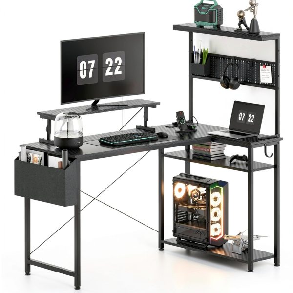Koligey Gaming Desk with LED Power Outlet L Shaped Computer-1