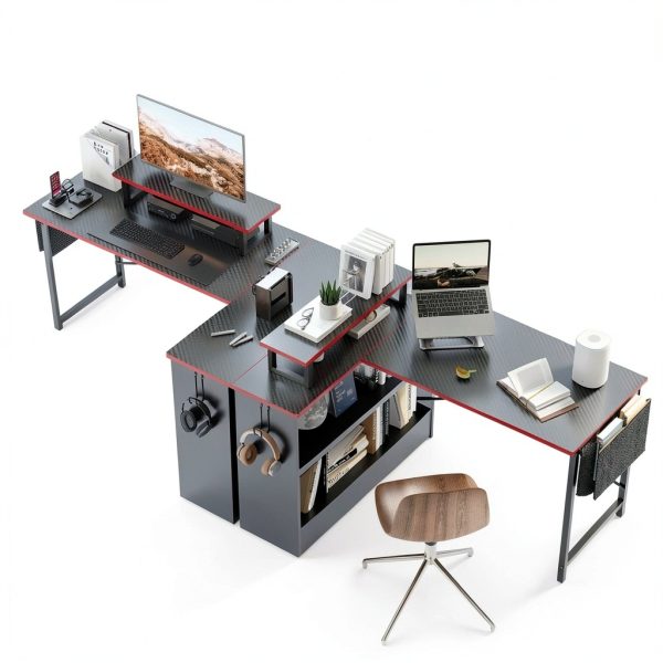 Bestier 42 Inch L Shaped Gaming Desk with Monitor Stand-2