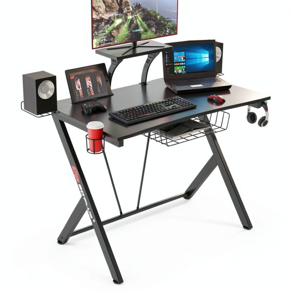 Gymax Gaming Desk Computer Table Headphone Hook Cup Holder-9