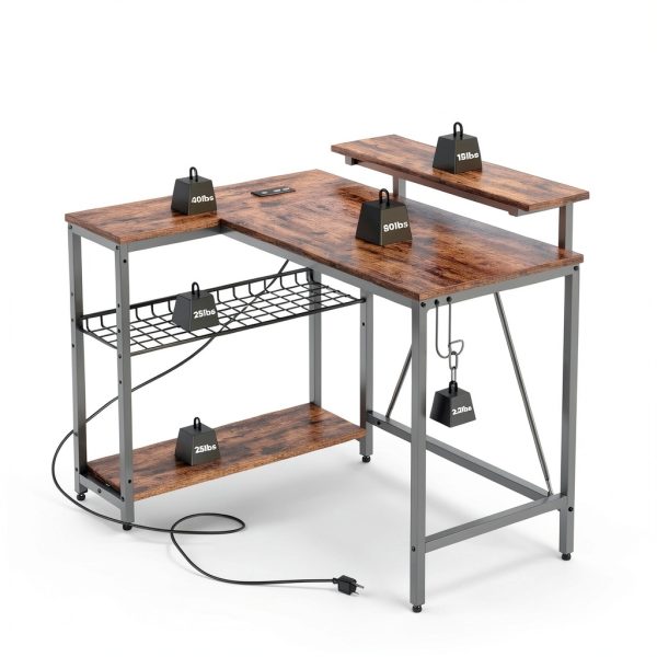 Bestier L Shaped Gaming Desk with Power Outlets LED Lights-1