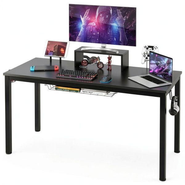 Costway Gaming Desk Cup Holder Headphone Hook 55 Wide Black-11