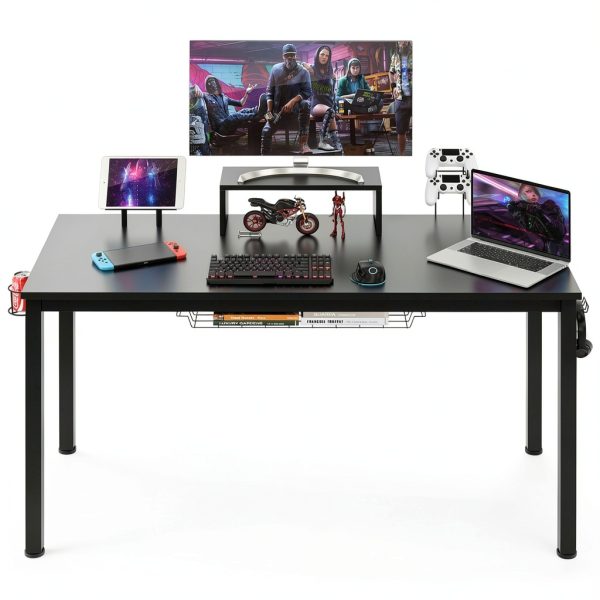 Costway Gaming Desk Cup Holder Headphone Hook 55 Wide Black-10