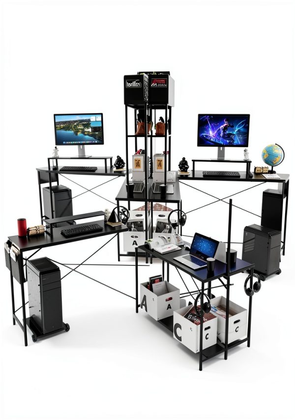 VEVOR L Shaped Desk Reversible Corner Gaming Workstation-6