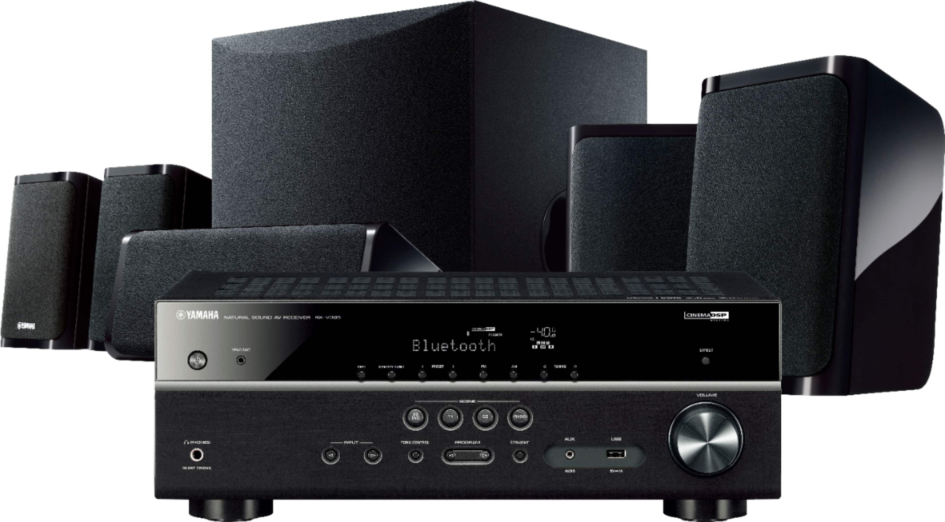 Yamaha home theater system setup in a modern living room
