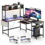 Anysun L Shape Gaming Desk LED Lights Storage Shelf Keyboard-0