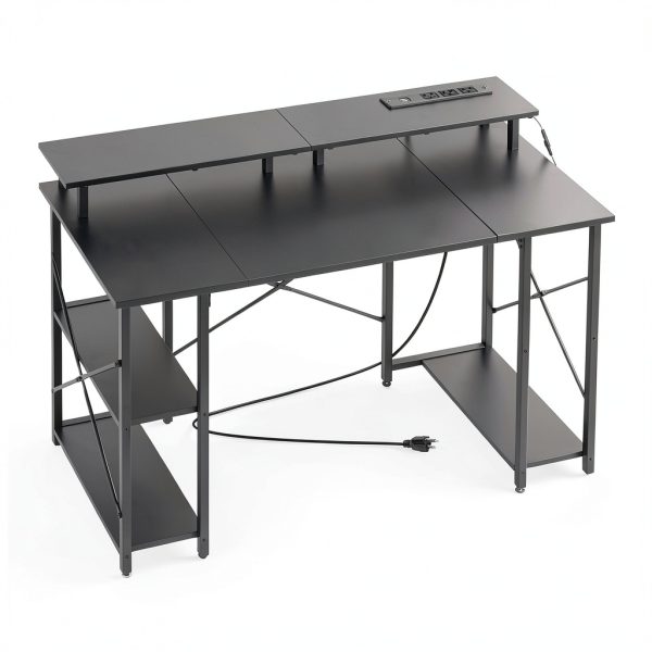 VEVOR Gaming Desk with LED Lights Power Outlets Monitor-8
