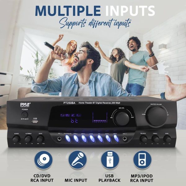 Pyle Wireless Bluetooth Stereo Receiver Amplifier 200W Power-4