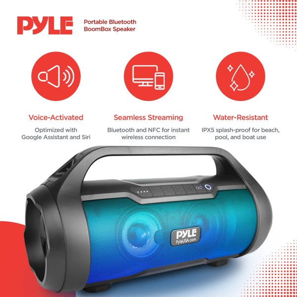 Pyle Bluetooth Speaker Waterproof Portable Boombox Stereo-1