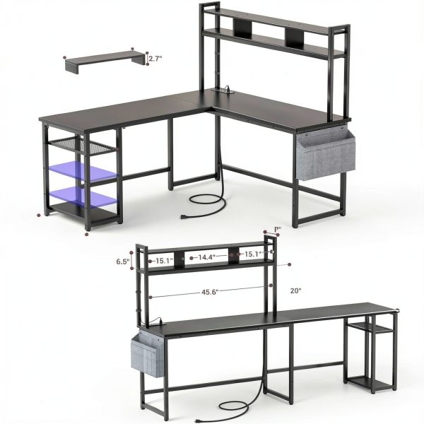 Aheaplus L Shaped Desk with Charging Station LED Lights-4