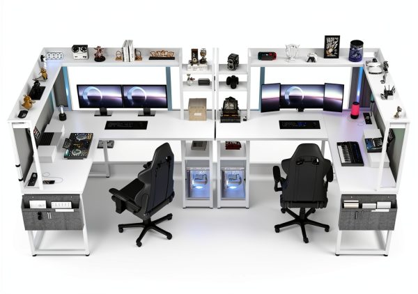 Aheaplus Gaming L Desk Power Outlets LED Lights Storage-1