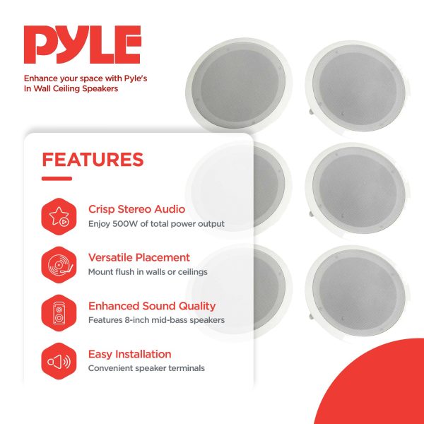 Pyle 8 Inch 2 Way In Wall Ceiling Home Speakers System Audio-1
