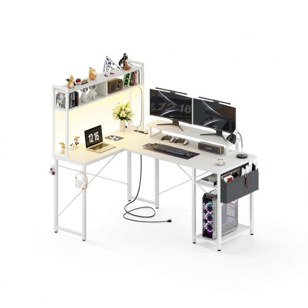 Aheaplus L Shaped Gaming Desk LED Lights Power Outlets-3